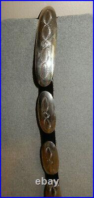 Navajo Stamped Sterling Silver & Leather Concho Belt set at 28 30
