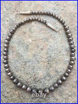 Navajo Sterling Silver Stamped Graduated Bench Beads Necklace