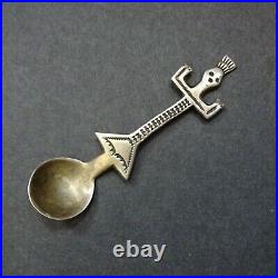OLD NAVAJO Hand Stamped Sterling Silver SALT SPOON Raised Arms Hands KACHINA