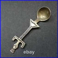 OLD NAVAJO Hand Stamped Sterling Silver SALT SPOON Raised Arms Hands KACHINA