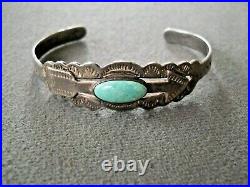 Old Harvey Era Native American Turquoise Sterling Silver Arrow Stamped Bracelet