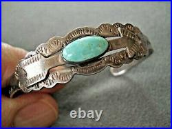 Old Harvey Era Native American Turquoise Sterling Silver Arrow Stamped Bracelet