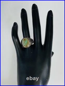 Old Pawn Navajo Mens Sterling Silver Hand Stamp Royston Turquoise Ring Size 11