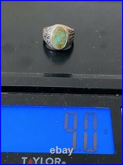 Old Pawn Navajo Mens Sterling Silver Hand Stamp Royston Turquoise Ring Size 11