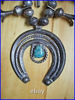 Old Pawn Navajo Squash Blossom 113g Silver Turquoise Naja Stamped Bench Beads