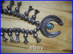Old Pawn Navajo Squash Blossom 113g Silver Turquoise Naja Stamped Bench Beads