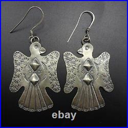 Old Style NAVAJO Hand Stamped Sterling Silver THUNDERBIRD EARRINGS Pierced