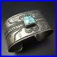 Old-Style NAVAJO Hand-Stamped Sterling Silver TURQUOISE Wide Cuff BRACELET