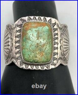 Older Sterling Silver and Turquoise Cuff Bracelet With Nice Stamping