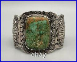 Older Sterling Silver and Turquoise Cuff Bracelet With Nice Stamping