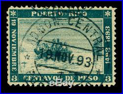 PUERTO RICO 1893 COLUMBUS landing 400th Anniversary 3c green Sc# 133 used XF