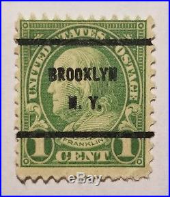 RARE 1 Cent Green Benjamin Franklin STAMP Used Pref 11 1/2 x 10 1/2 Brooklyn, NY