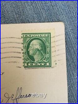 RARE 1915 US 1 Cent Stamp George Washington Off Center On Postcard Used