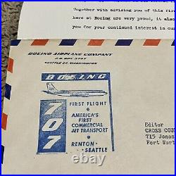 RARE 1957 BOEING 707 AIRPLANE FIRST FLIGHT COVER SEATTLE TO FORT WORTH With LETTER