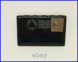 RARE American Powder Compact Black Enamel Envelope 3 Cent Stamp New York
