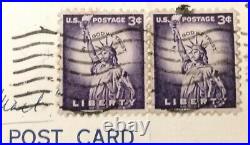 RARE Attached PAIR 3 Cent Lady Liberty Purple Postcard