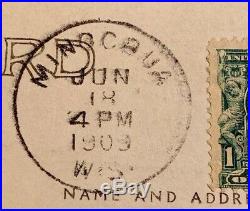 RARE Benjamin Franklin One Cent Stamp Rare w 1909 Minocqua WI Postmark