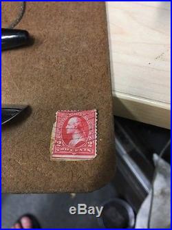RARE Bottom Red Line Washington 2 Cent Stamp Used & Cancelled