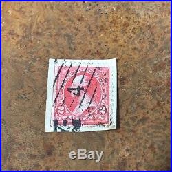 RARE Left Red Line Washington 2 Cent Stamp Used & Cancelled