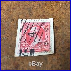 RARE Left Red Line Washington 2 Cent Stamp Used & Cancelled