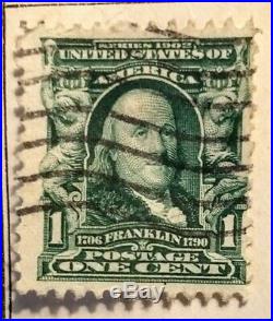 RARE U. S. STAMP Ben Franklin one cent green Offset printing error