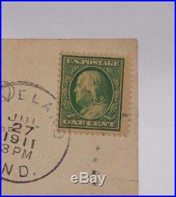 Rare 1 Cent Ben Franklin Stamp Scott 357 On Hotel At The Shades Indiana Postcard