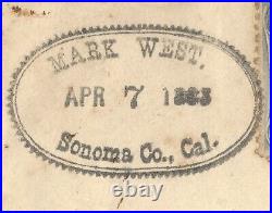 Rare 1883 Us Cover Sonoma County California Mark West Oval Cancel