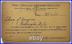 Rare 1904 Postal Card Received By Library Of Congress DC From Chicago Herald