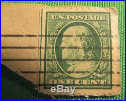Rare 1908 Benjamin Franklin one cent stamp #A138 Green Line Left Guideline