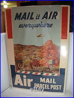 Rare 1940's US Postal MAIL it AIR everywhere Air MAIL PARCEL POST Poster