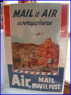 Rare 1940's US Postal MAIL it AIR everywhere Air MAIL PARCEL POST Poster