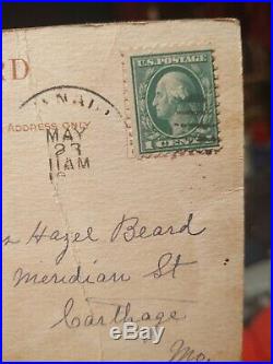 Rare George Washington 1 Cent Stamp Used on postcard dated August 11, 1913