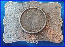 Rare SSS Stamped Sterling Silver Belt Buckle With Morgan USA Silver Dollar Coin