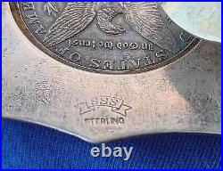 Rare SSS Stamped Sterling Silver Belt Buckle With Morgan USA Silver Dollar Coin