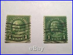 Rare Two U. S. Franklin 1 cent Stamps. Vertical Perforations, Used