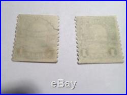 Rare Two U. S. Franklin 1 cent Stamps. Vertical Perforations, Used