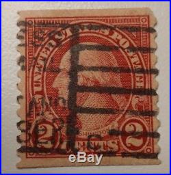 Rare Used George Washington Red Circled 2 Cent Stamp, Side Perf. Only