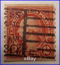 Rare Used George Washington Red Circled 2 Cent Stamp, Side Perf. Only