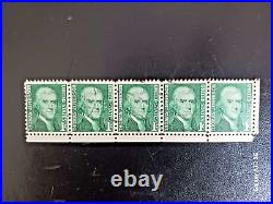 Rare Vintage Green, Thomas Jefferson 1c United States, 1968 Block of five stamps