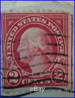 Red Line Washington 2 Cent Stamp on letter 1923 +invoices