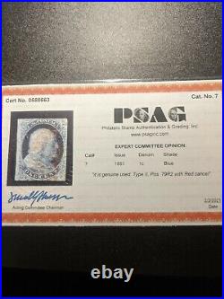 SAstamps US Stamps SC# 7 Used WithPSAG Cert