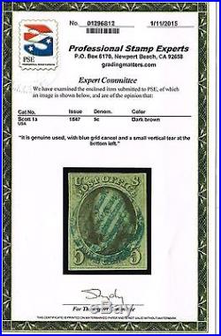 SCARCE GENUINE SCOTT #1a USED BLUE CANCEL PSE CERT SCV $415 PRICED TO SELL