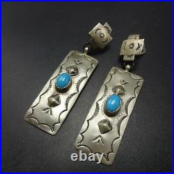 Santa Fe Cross NAVAJO Hand-Stamped Repousse Sterling Silver TURQUOISE EARRINGS