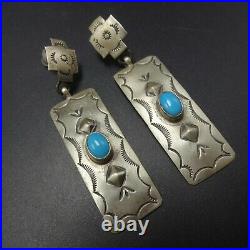 Santa Fe Cross NAVAJO Hand-Stamped Repousse Sterling Silver TURQUOISE EARRINGS