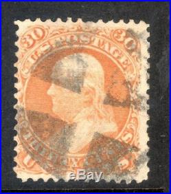 Sc#100 30c VG grill 1868 issue strong grill tiny tear at left perf close to left