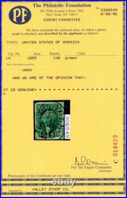 Scott 14 Used VF US 1855 Washington +Cert SCV $150+