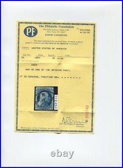 Scott 20 Franklin Rare Used Stamp Plate 4 Pos. 9R4 with PF Cert