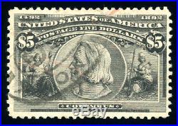 Scott #245, $5.00 Columbian, USED, nicely centered & attractive, Scott $1,150