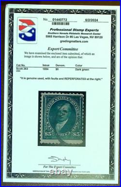 Scott# 263 $5 John Marshall Perf 12 Unwmk Used withPSE Cert (withfaults & reperf)