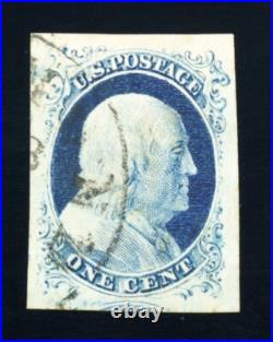 Scott #9, 1c Blue Ty IV, USED, SUPERB, jumbo, 2022 PFC (grade 98J), SMQ $1,900